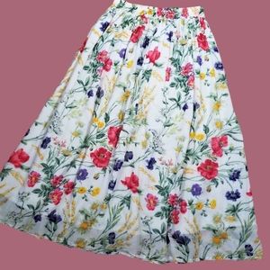 Vintage Boho Gauze Floral Circle Midi Skirt Large